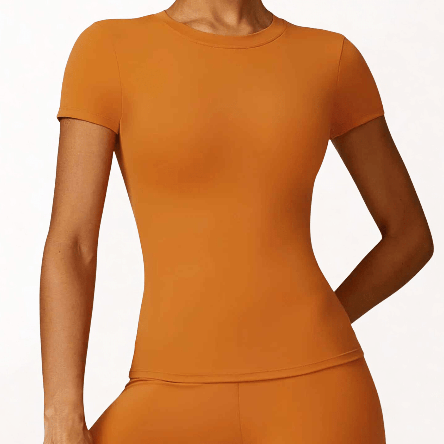 T shirt femme slim fit orange vif activewear coupe ajustée