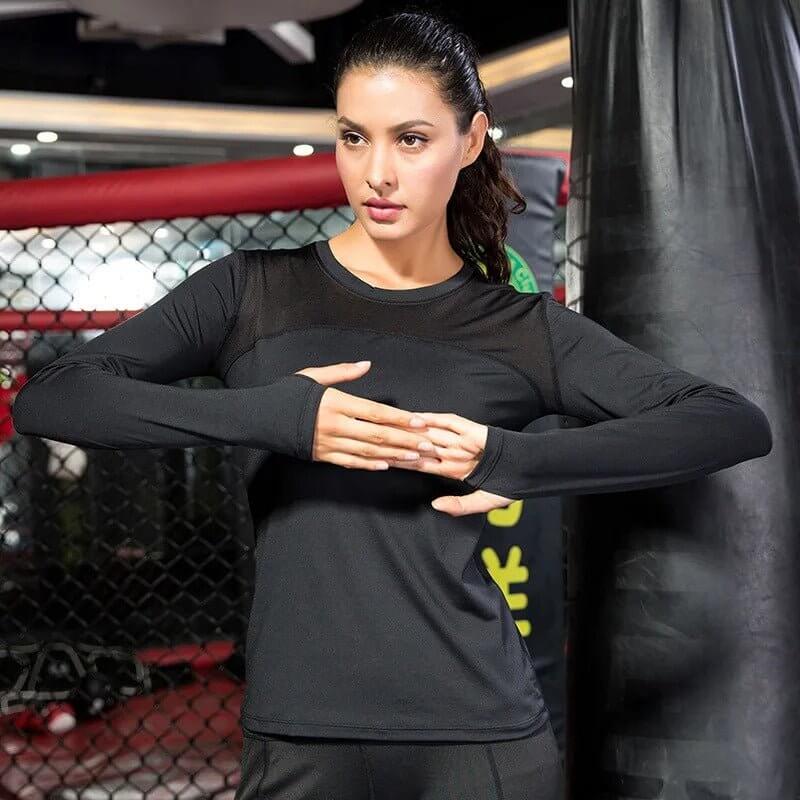 T-shirt Compression Femme Performance — Trous Pouces Anti-UV