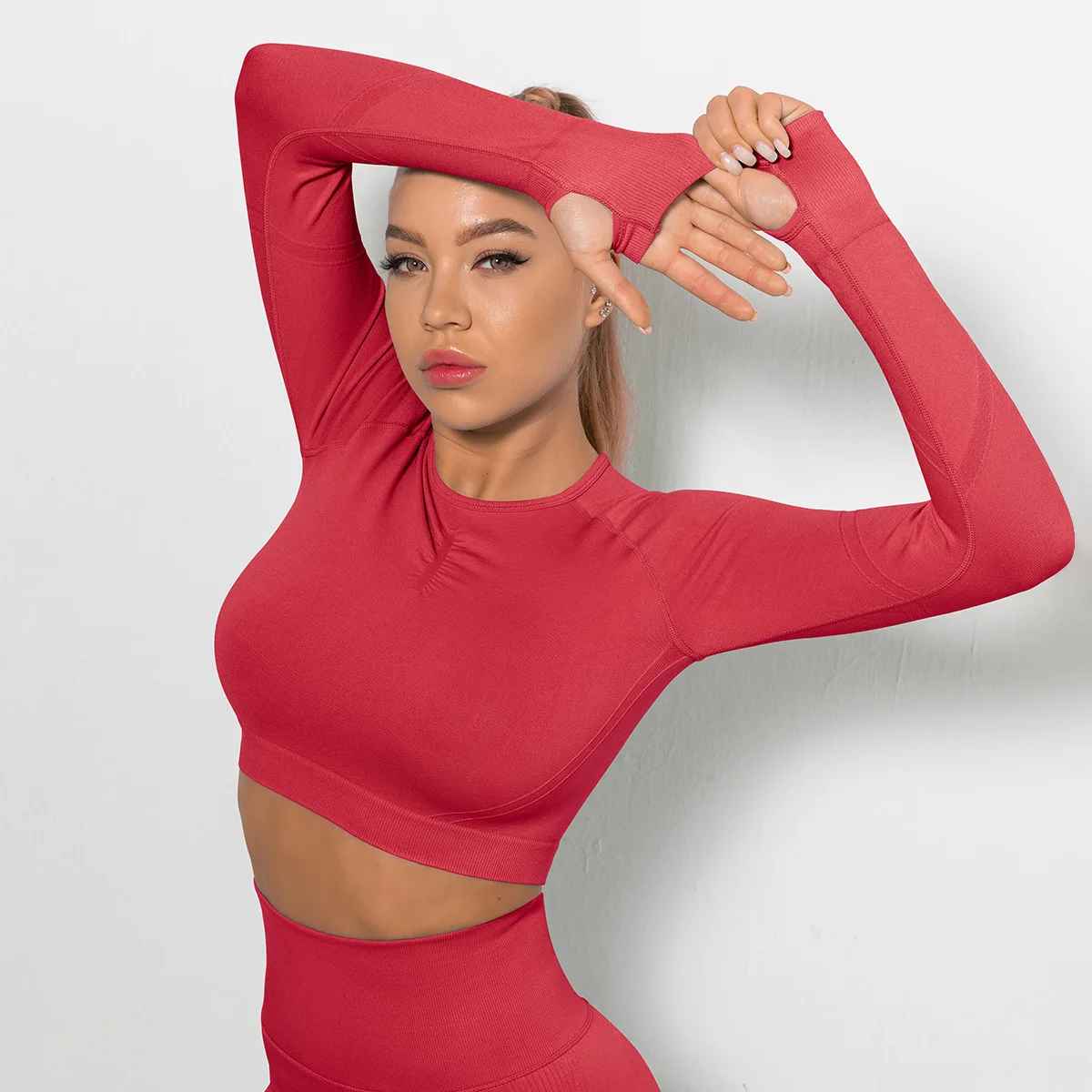 T shirt manche longue sans couture seamless respirant rouge extensible S-M-L-XL