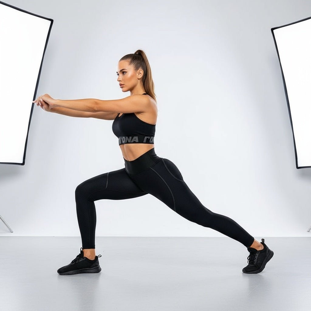 Technologie anti-roulement d'un legging noir taille haute, assurant une tenue parfaite pendant les mouvements les plus dynamiques