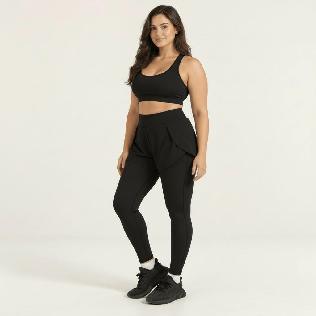 Legging short 2 en 1 noir, vue de trois quarts