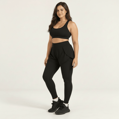 Legging short 2 en 1 noir, vue de trois quarts
