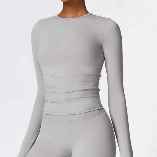 Tissu technique respirant et extensible du t-shirt compressif femme seamless, idéal sport et yoga
