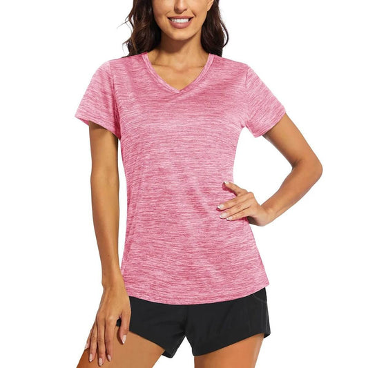Tshirt running col V respirant séchage rapide polyester S-2XL