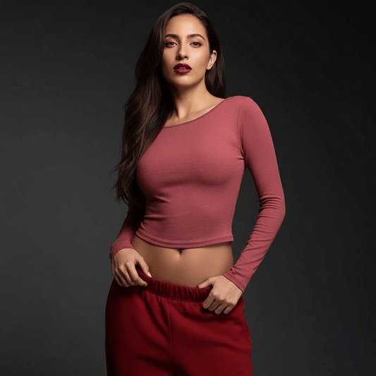 Tshirt manche longue femme dos nu coupe crop pour sport fitness yoga élégant