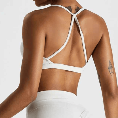 Vue arrière brassiére sport dos croisé course performance sophistiquée