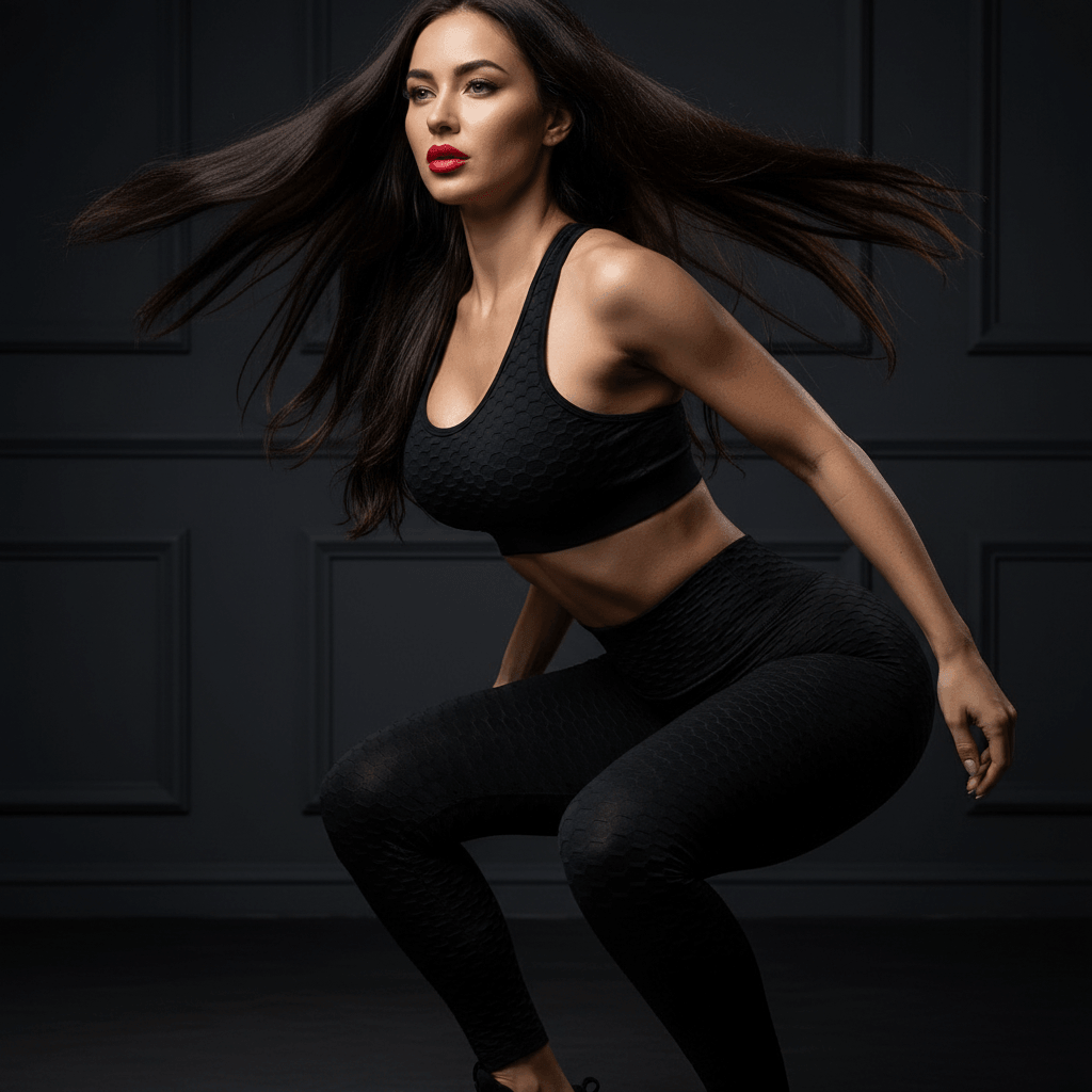 Vue de devant d'un legging de fitness anti cellulite sans couture  qui sculpte et rehausse la silhouette
