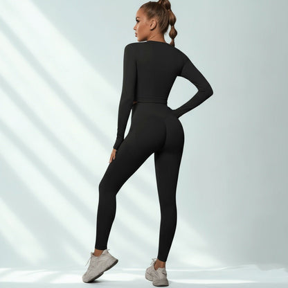 Vue de dos d'un legging sport femme, mettant en valeur une coupe qui galbe les fessiers tout en assurant le confort