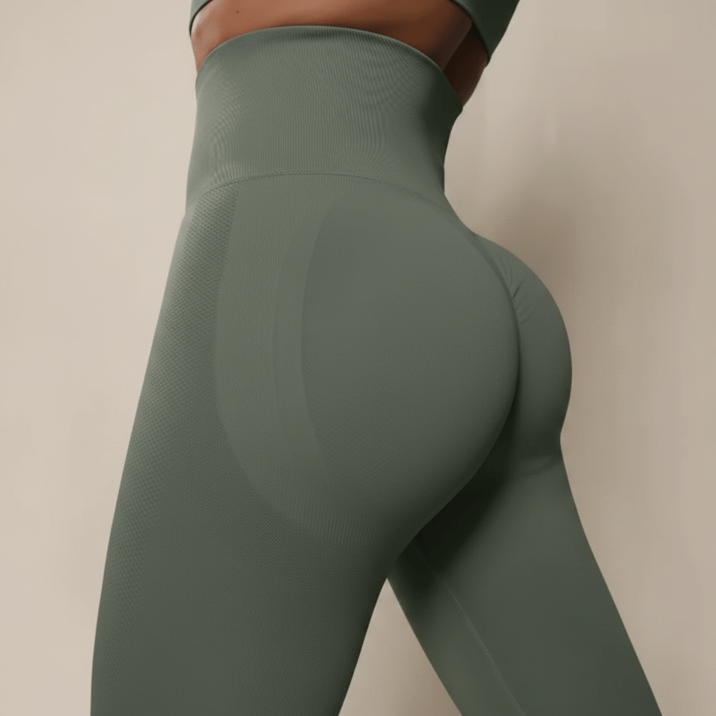  Legging Sport Taille Haute Femme vert sauge zoom ceinture taille haute push-up dos