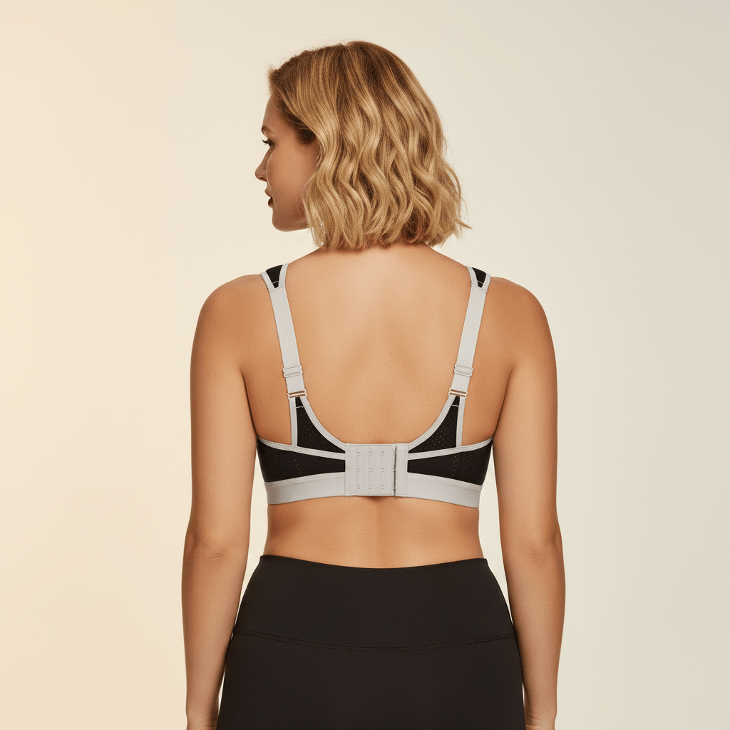  Brassière forte poitrine noire et grise vue dos agrafes fermeture bretelles réglables mesh respirant studio