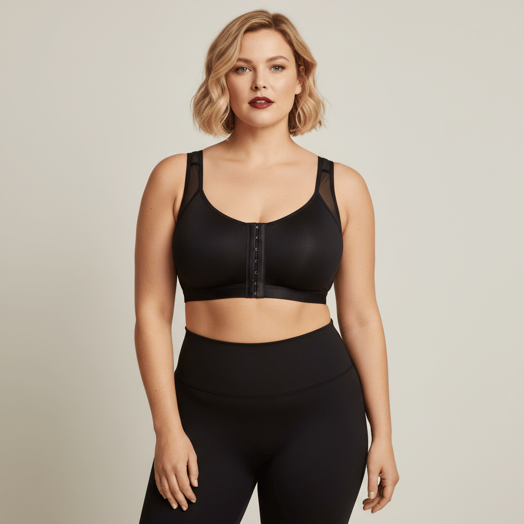 Brassière grande taille noire femme photo principale face debout maintien studio