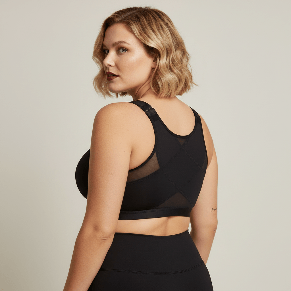  Brassière grande taille noire femme trois quarts dos croisé mesh bretelles ajustables studio