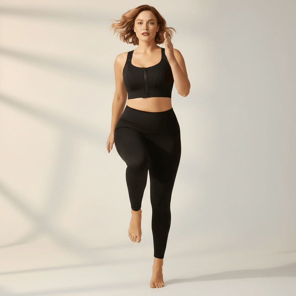 Brassière maintien fort grande taille noire zip femme course dynamique maintien antichoc studio