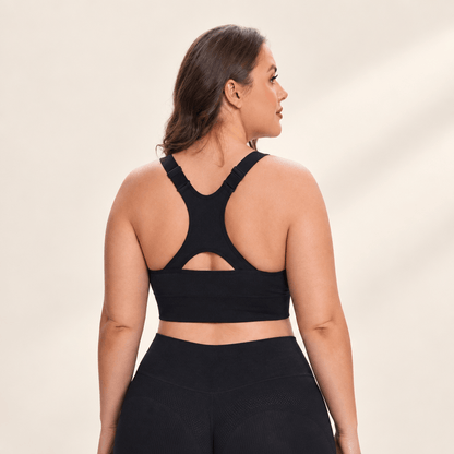Gros plan des bretelles réglables de la brassière running maintien fort grande taille.