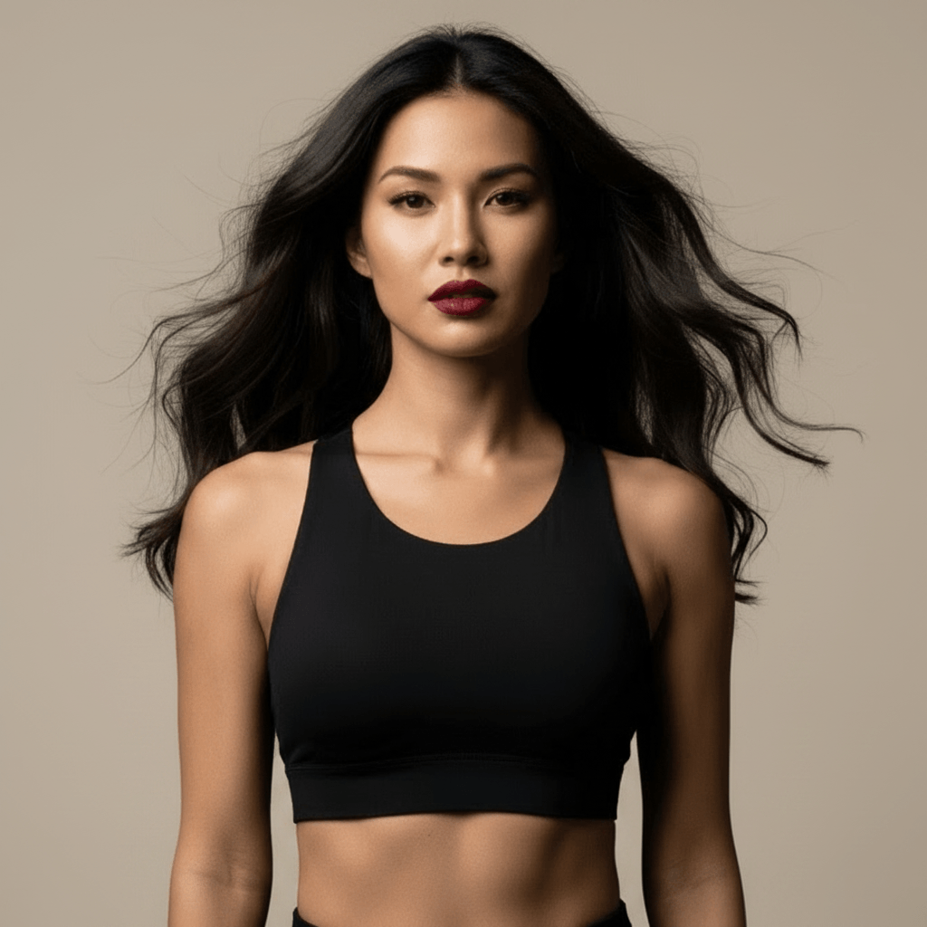 Brassière sport femme noire col rond racerback vue frontale - POSITIFLOW