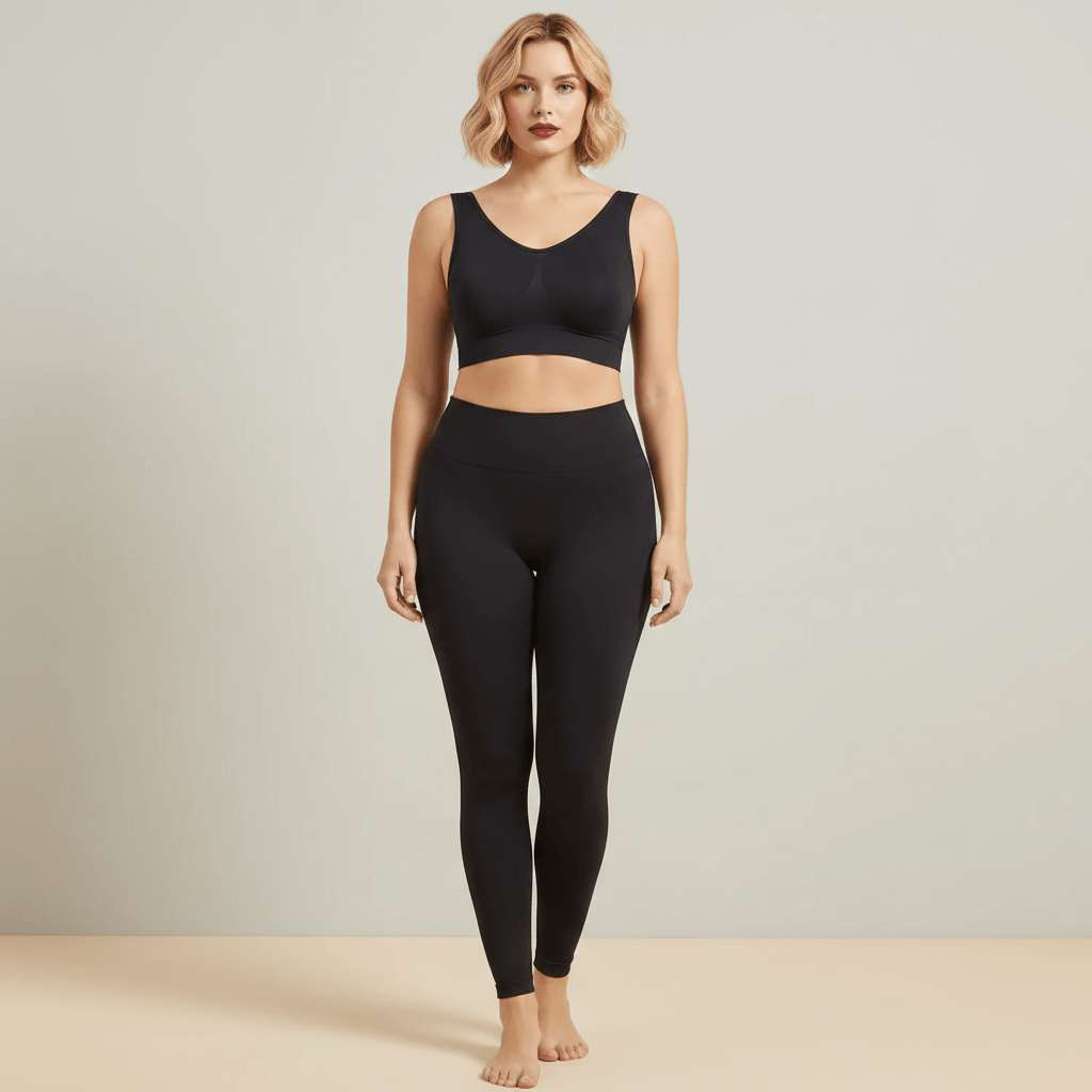 Brassière sport grande taille noire seamless femme photo principale face debout maintien studio