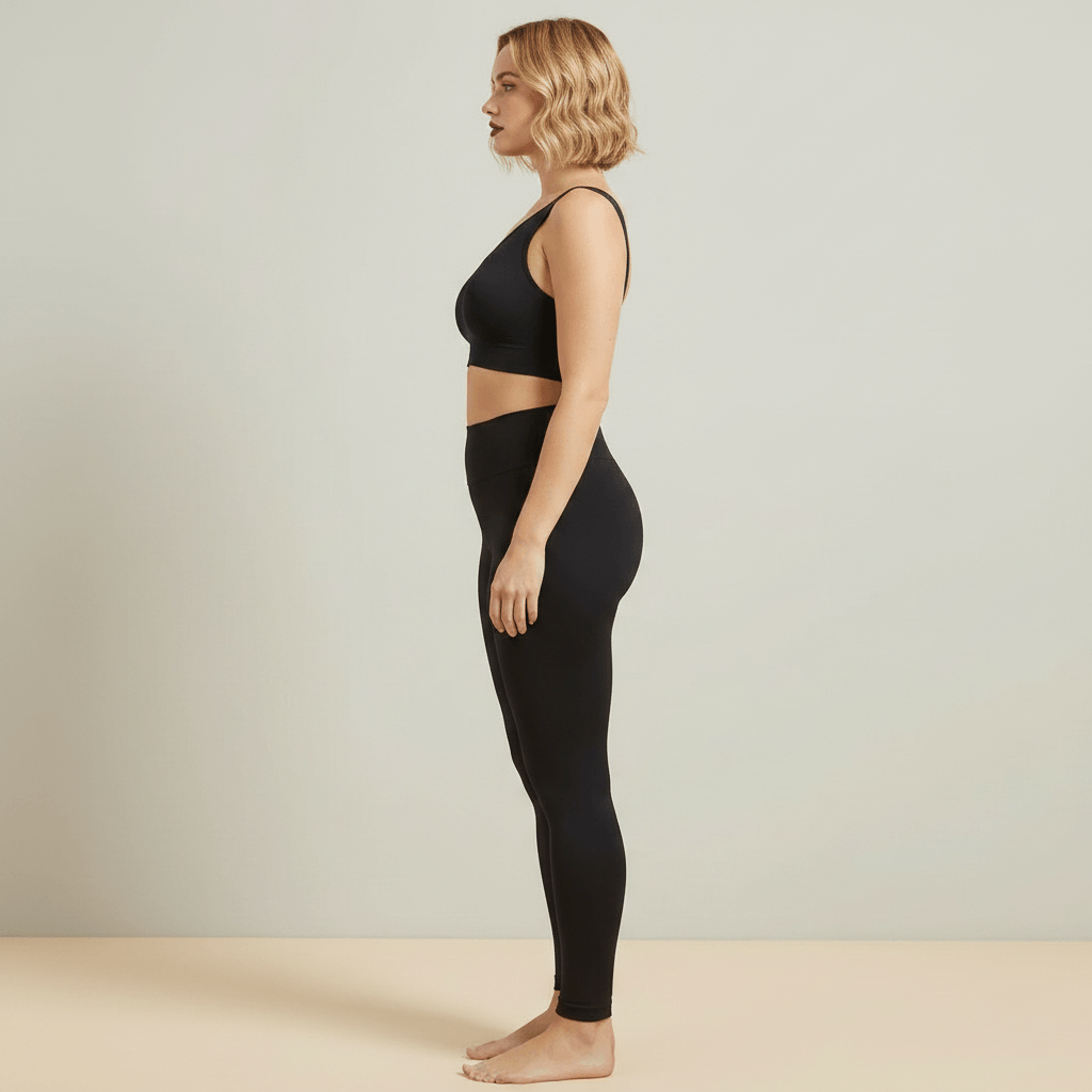  Brassière sport grande taille noire seamless femme vue profil galbe maintien poitrine studio