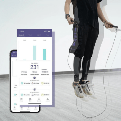 Écran smartphone corde intelligente statistiques temps réel calories progression graphiques