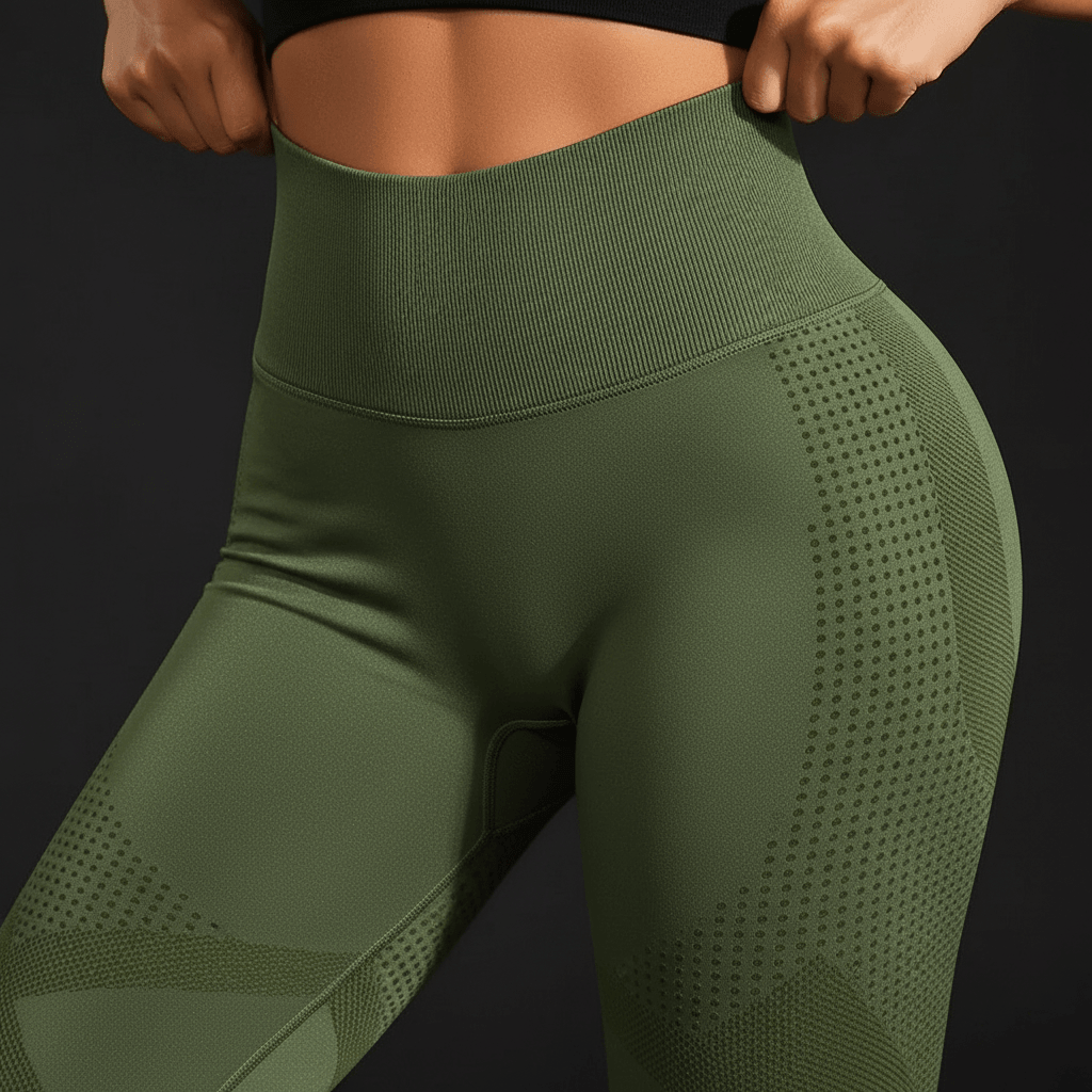 Legging de compression sculptant 3D FitSculpt Positiflow, montrant une taille haute et des zones perforées pour un soutien et une silhouette sublimée.