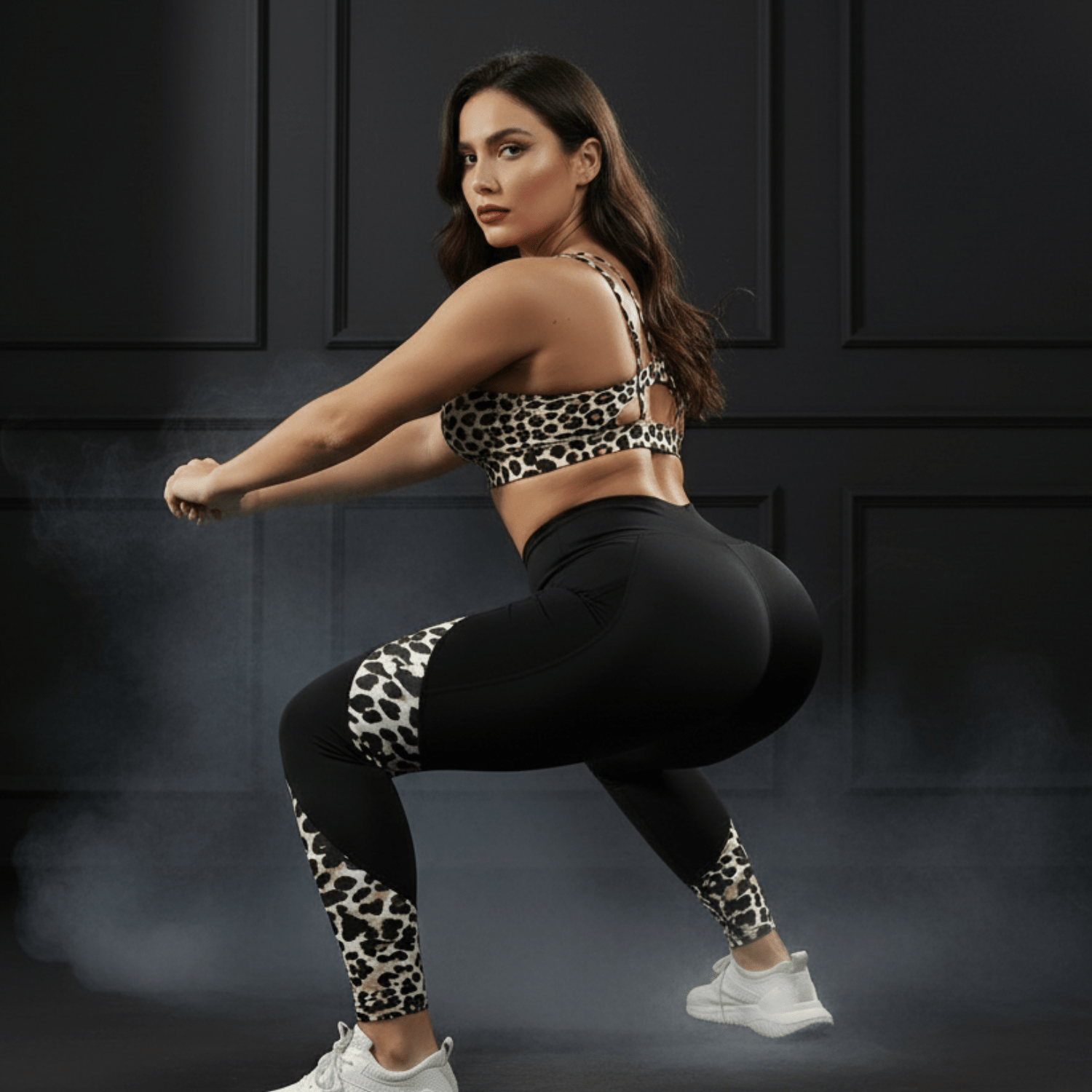 femmes en seance fitness portant leggings sport motif leopard