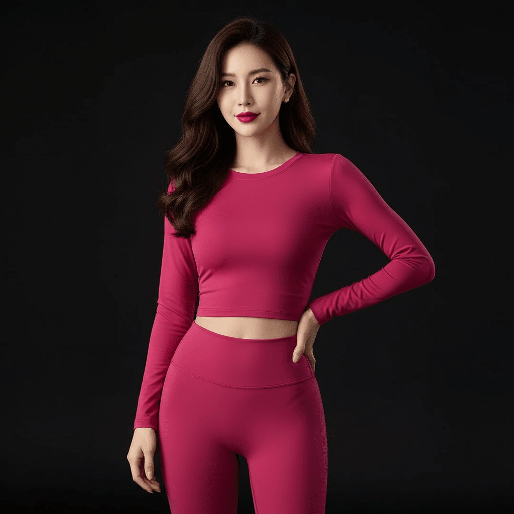 Haut manche longue dos nu fuchsia vue face élégante avec cheveux lâchés