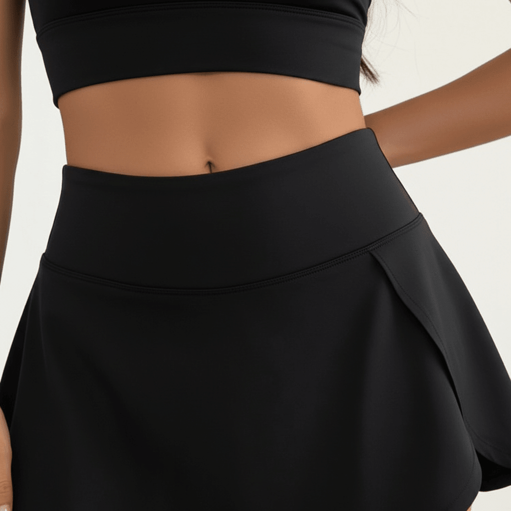 Jupe Short Noir, zoom détail taille haute lisse et gainante