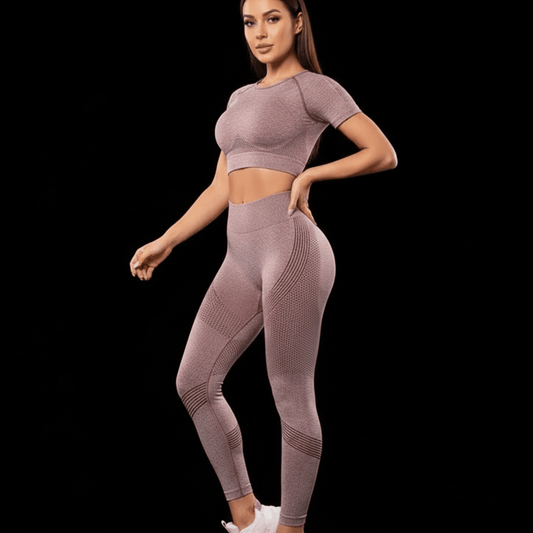 Legging 3 d anti cellulite rose mauve vue profil élégante en studio