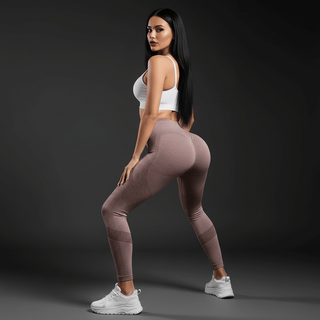 Legging 3 d anti cellulite en pose squat dos caméra avec effet gainant