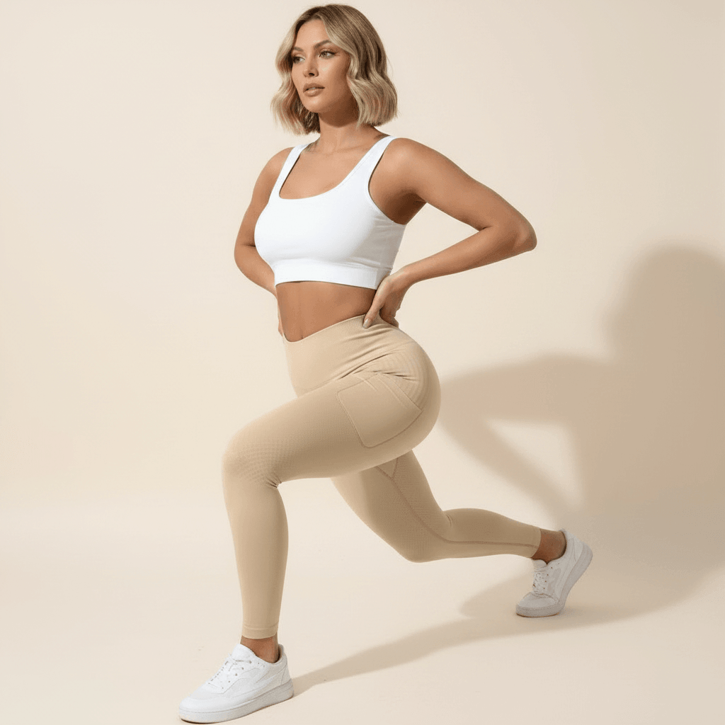 Legging Anti-Cellulite Gainant Push-Up avec Poches nude, fente avant profonde, test opacité et maintien