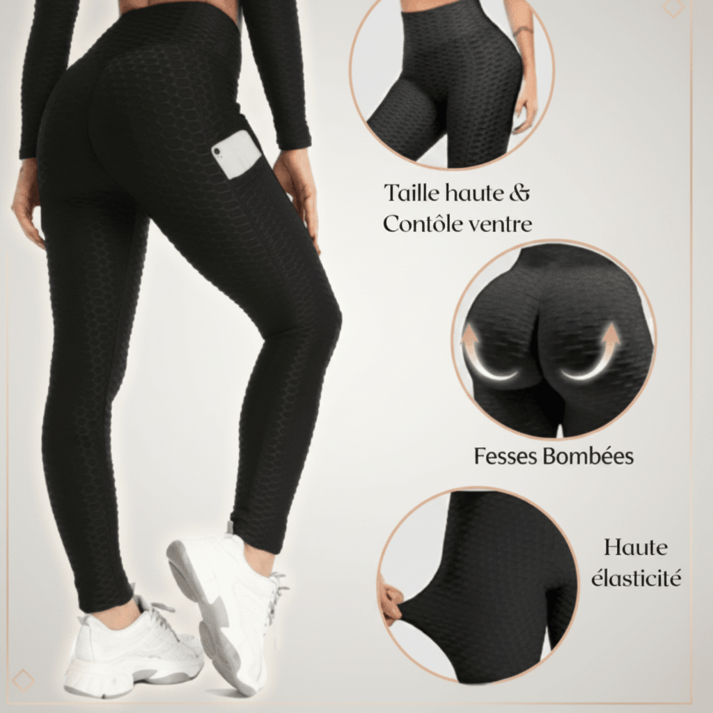 Legging anti cellulite noir femme vue arrière taille haute effet push up Positiflow