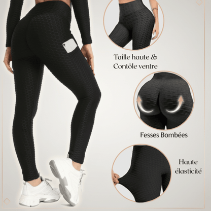 Legging anti cellulite noir femme vue arrière taille haute effet push up Positiflow