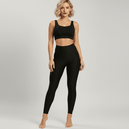 Legging anti cellulite noir nid d'abeille femme vue de face taille haute Positiflow