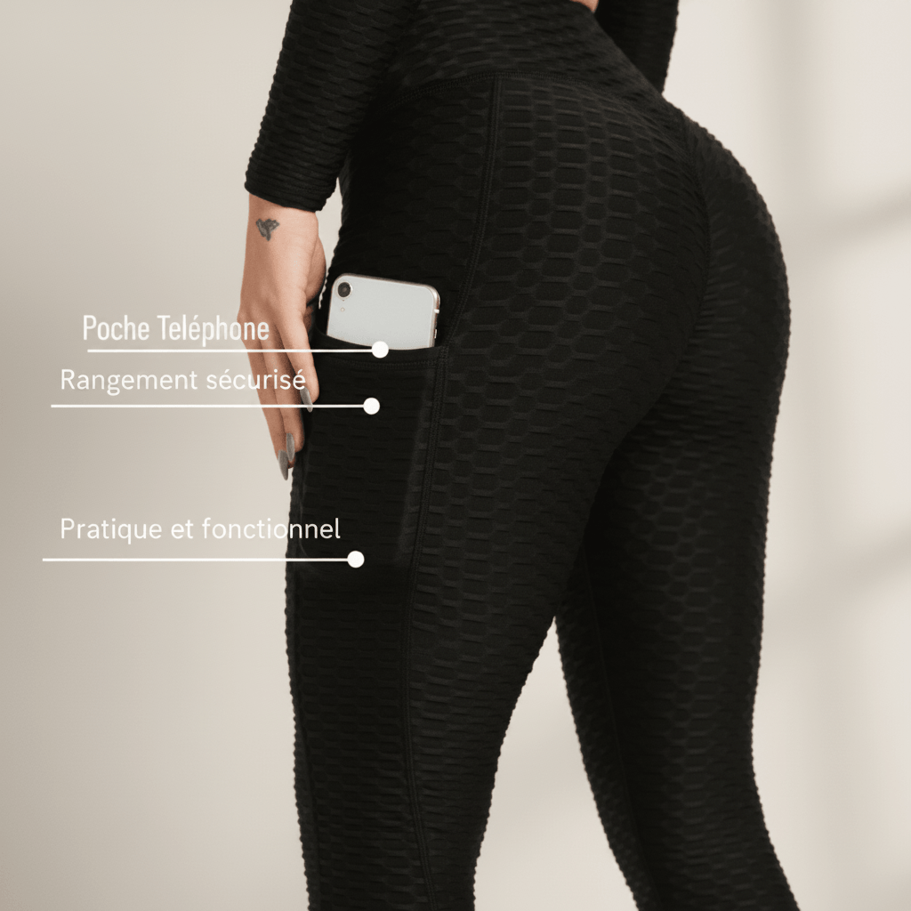 Legging anti cellulite noir avec poche téléphone latérale nid d'abeille Positiflow