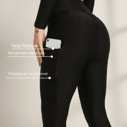 Legging anti cellulite noir avec poche téléphone latérale nid d'abeille Positiflow