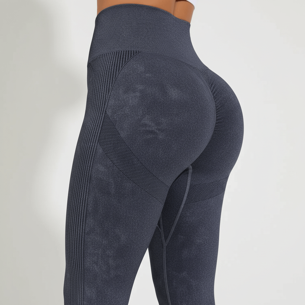 Legging Anti-Cellulite Ventre Plat 3D gris anthracite, zoom push-up sur la zone fessier et haut des cuisses, texture 3D, studio ivoire/crème doux