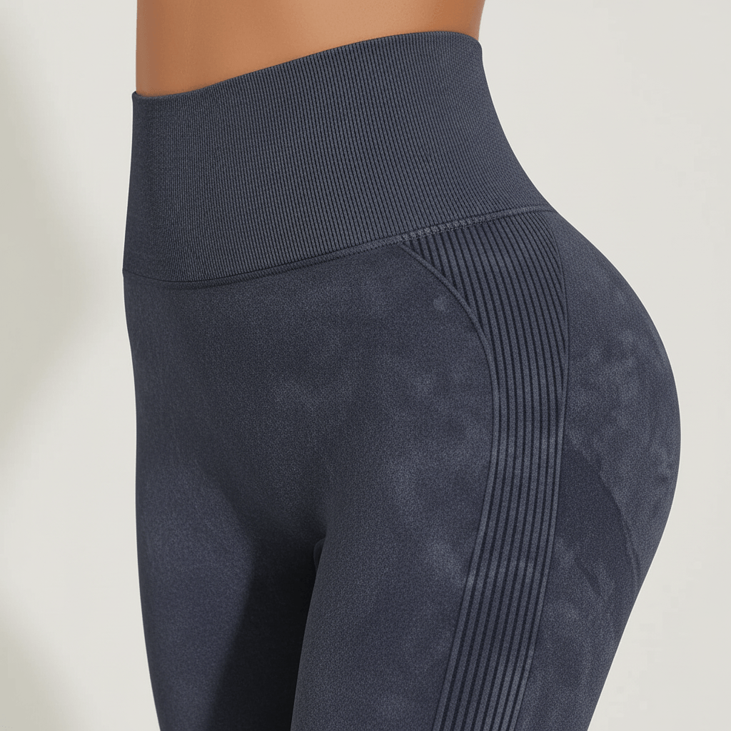 Legging Anti-Cellulite Ventre Plat 3D gris anthracite, zoom taille haute sur la ceinture gainante et la compression, studio ivoire/crème doux