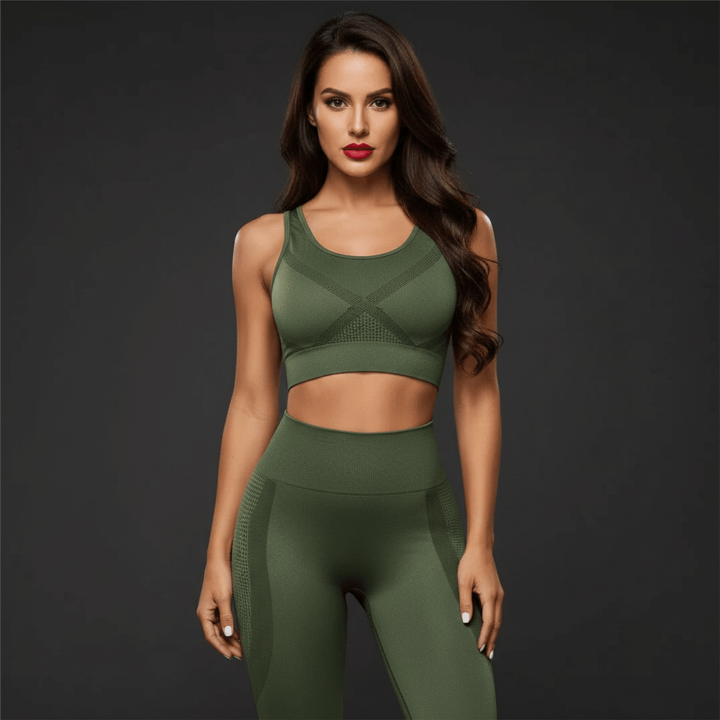 Legging de compression sculptant 3D FitSculpt Positiflow porté par une femme en ensemble sport gris, mettant en valeur une silhouette tonique.