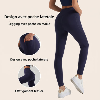 Legging avec poche latérale en maille, effet galbant du fessier, vue de dos en marine
