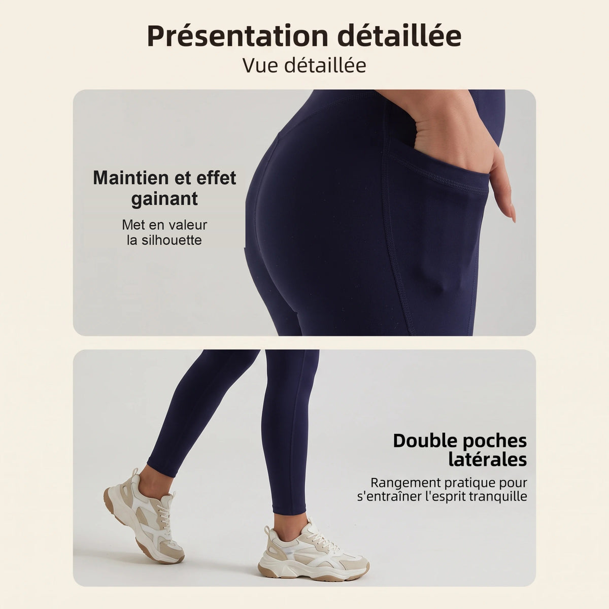 Legging gainant avec double poches latérales, maintien et effet gainant, vue détaillée
