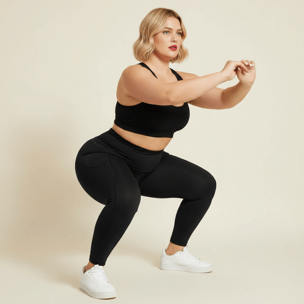 Legging femme grande taille noir uni taille haute poches latérales squat squat-proof opacité studio