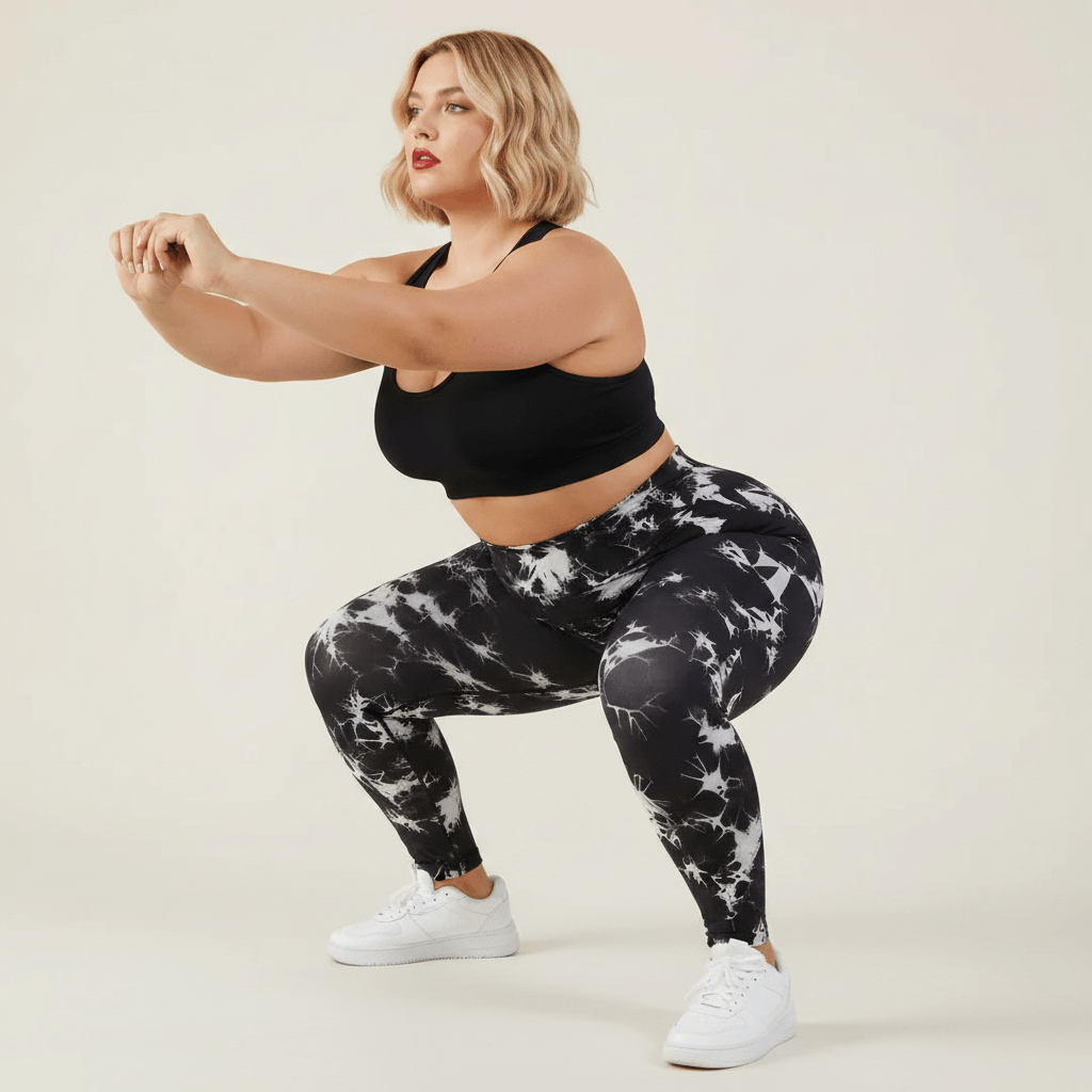 Legging grande taille femme taille haute seamless imprimé tie-dye noir et blanc squat trois quarts squat-proof opacité studio crème