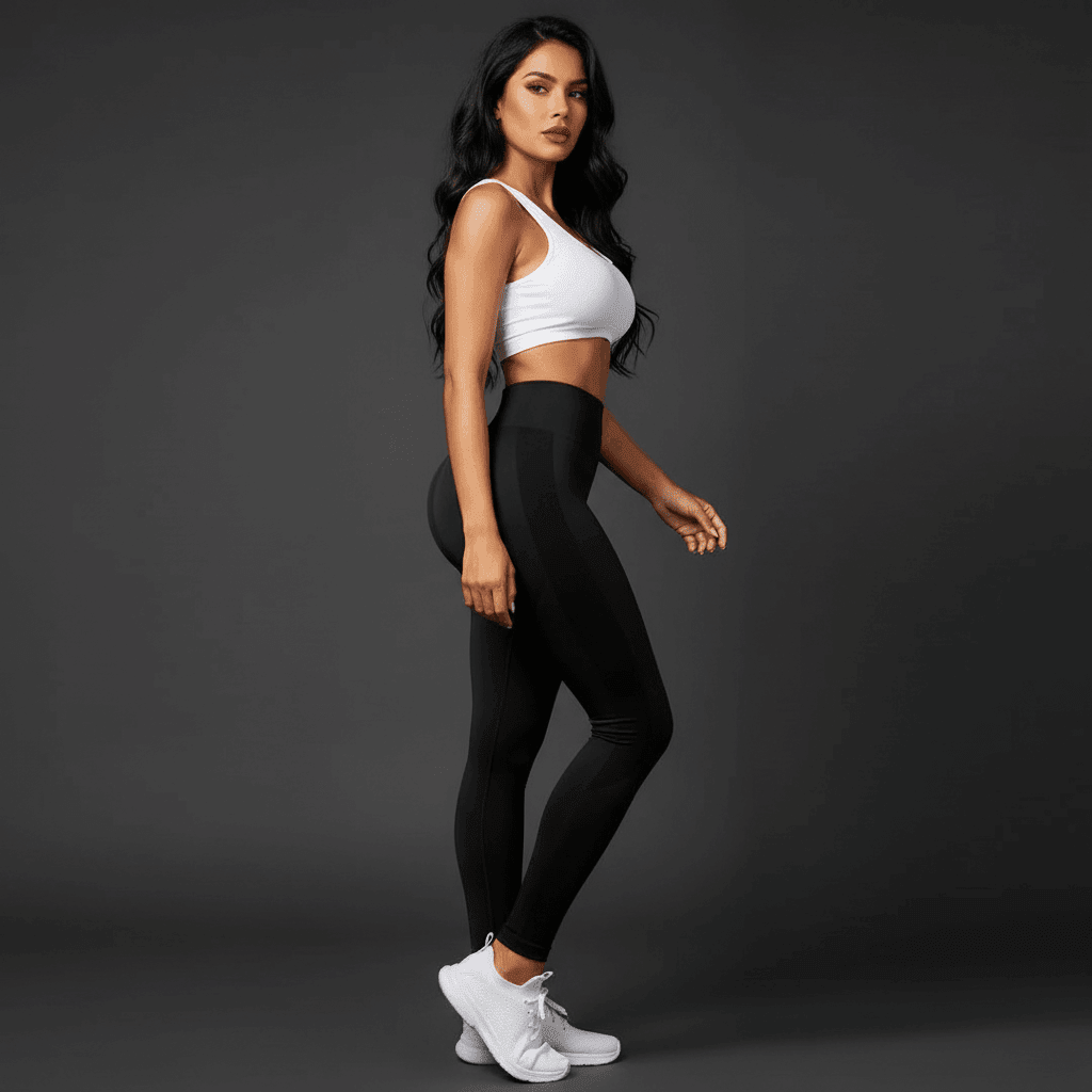  Legging Push Up noir femme profil élégant sur fond gris - legging galbant push up