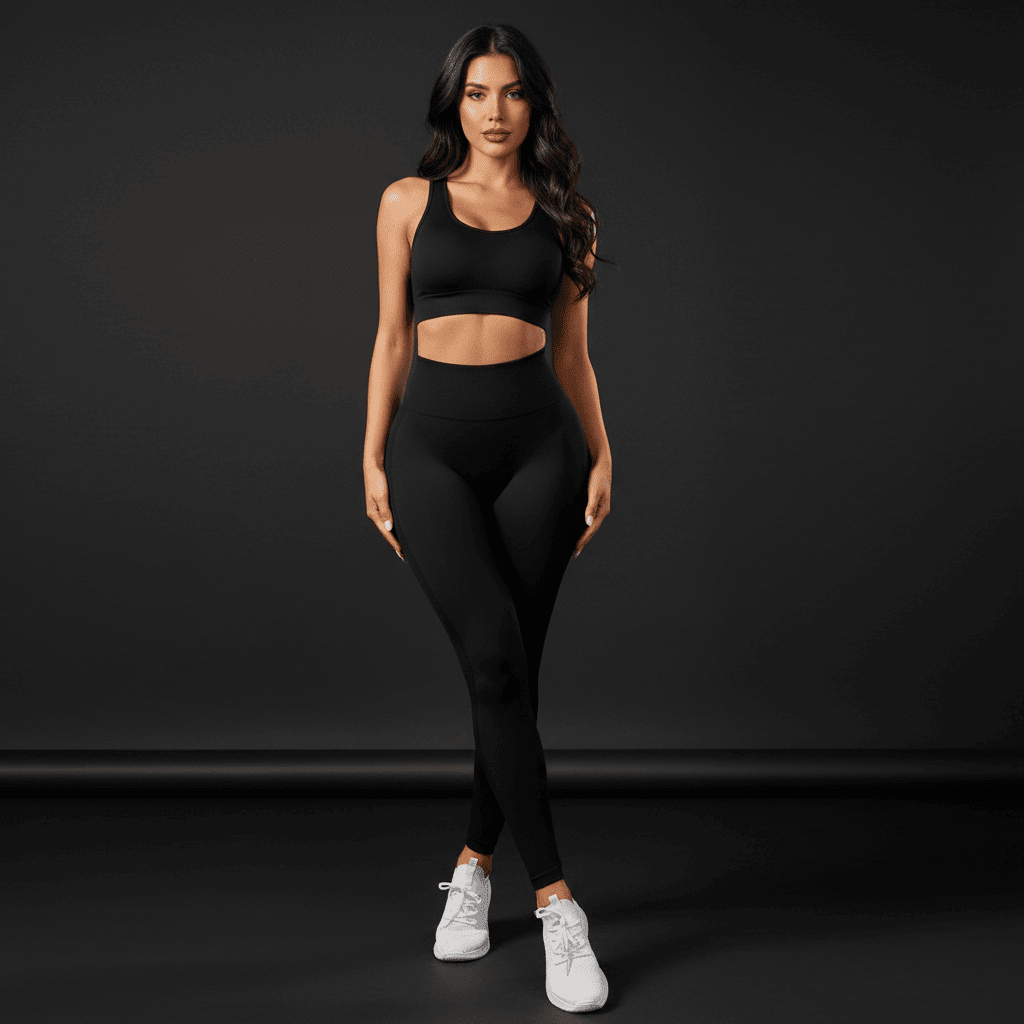 Legging Push Up noir femme vue de face sur fond gris - legging sculptant taille haute