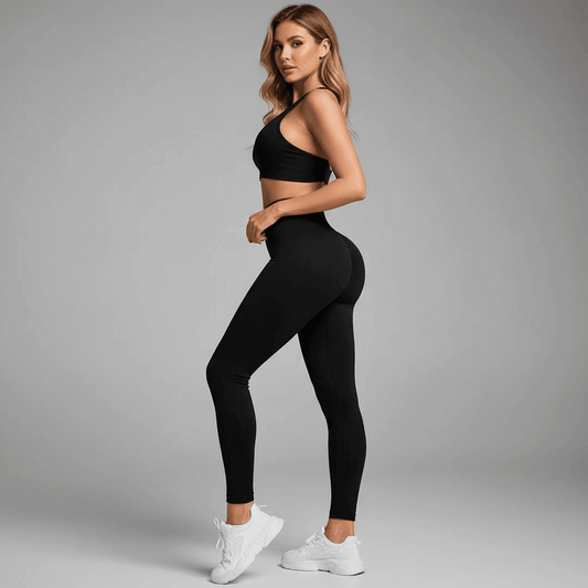  Legging Sport Femme Gainant noir seamless taille haute en vue de profil avec coupe sculptante