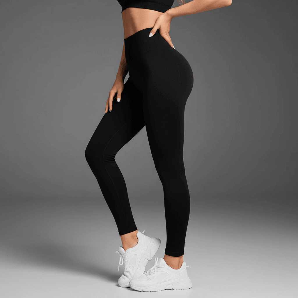 Legging Sport Femme Gainant noir taille haute avec effet push up en profil professionnel 