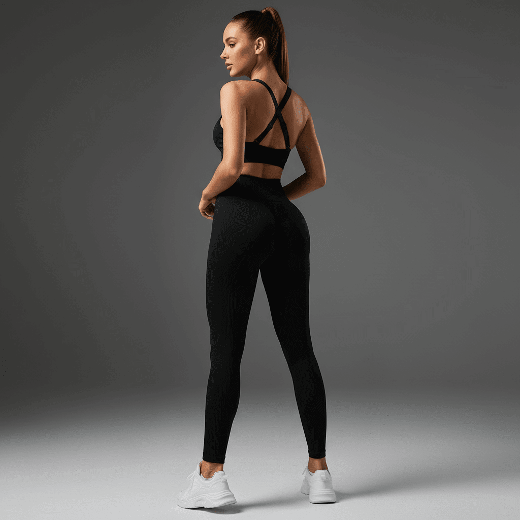 Legging Sport Femme Gainant noir vue de dos, effet sculptant, taille haute, sans poche
