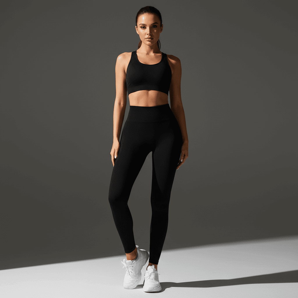  Legging Sport Femme Gainant noir vue de face, taille haute, matière lisse, studio premium
