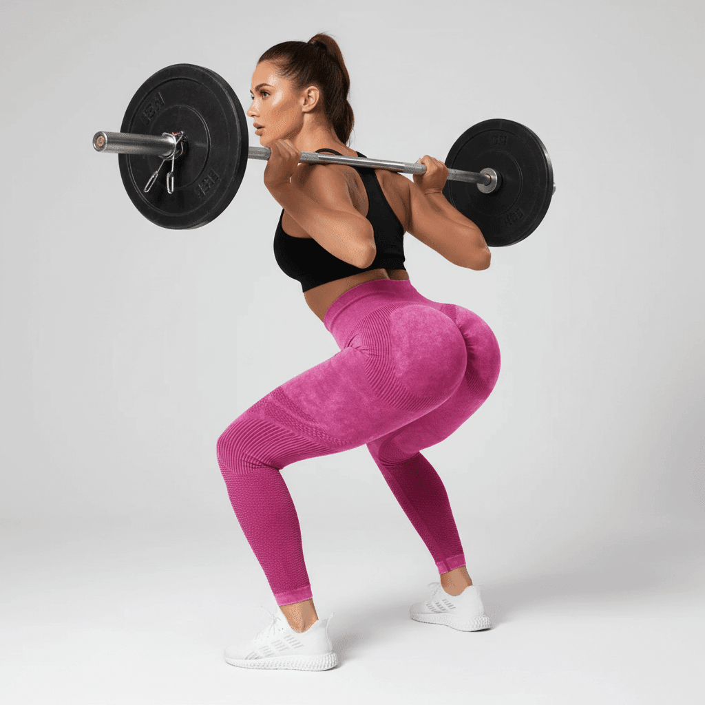 Legging strong rose fuchsia musculation barre squat taille haute sculptant