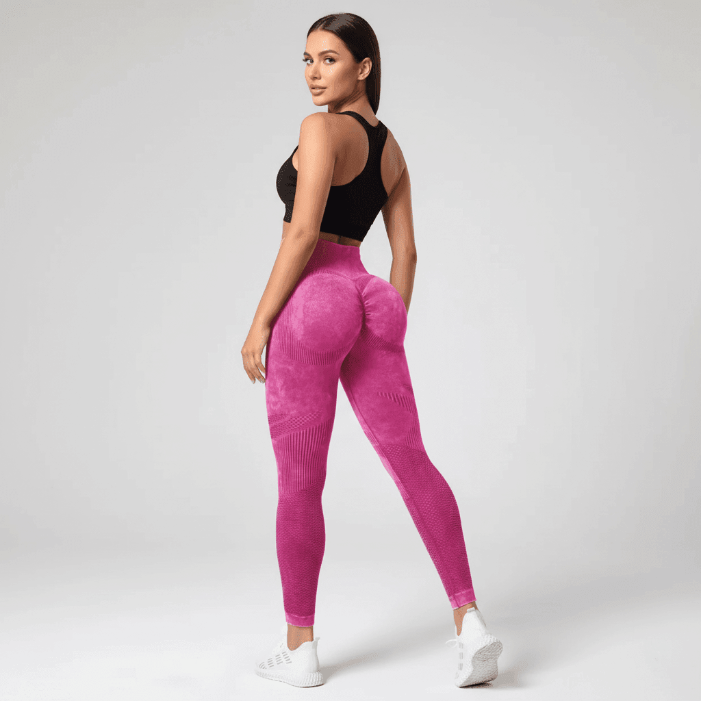 Legging strong rose fuchsia vue de dos push-up effect visage visible