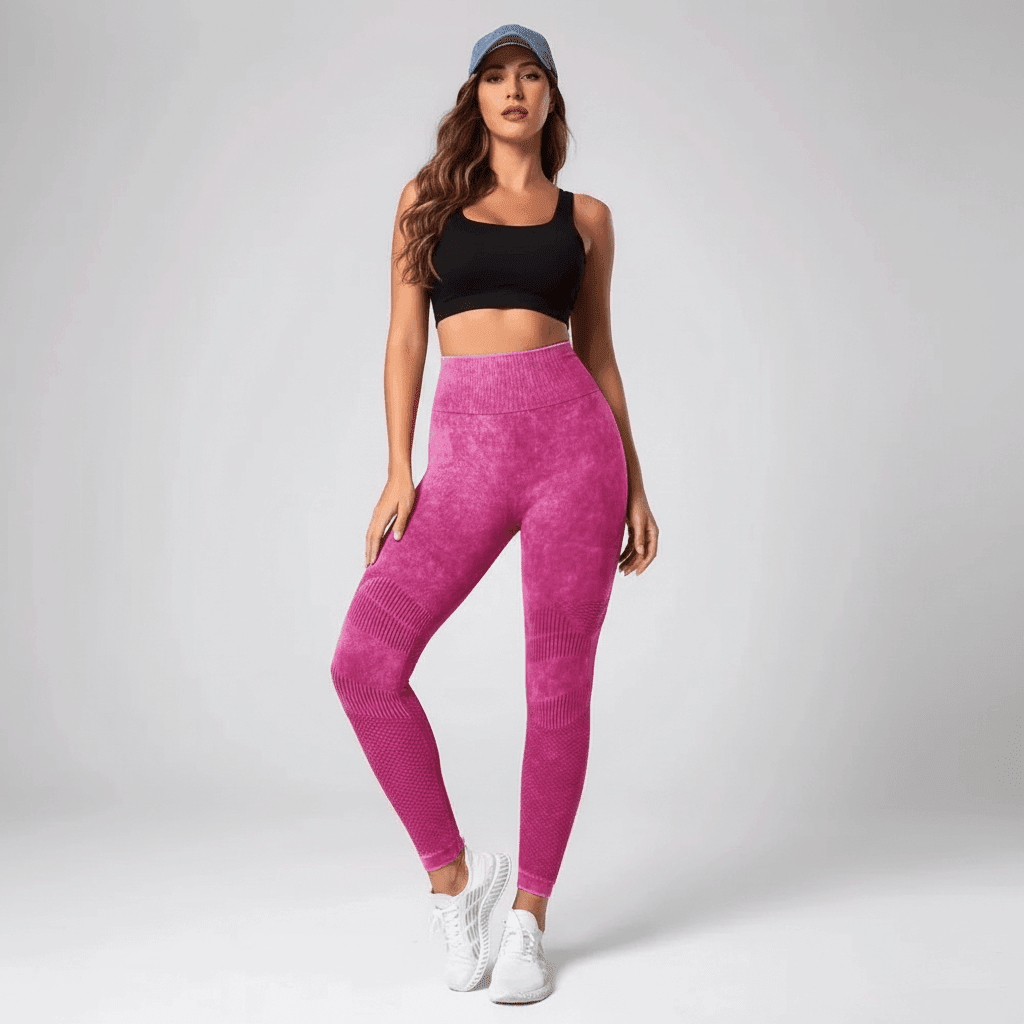 Legging strong rose fuchsia taille haute slim fit vue de face élégante